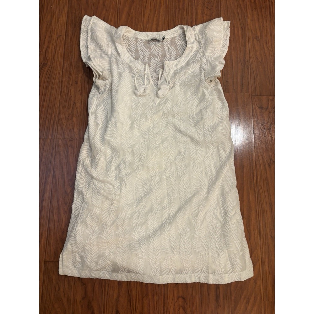 Vineyard Vines White Embroidered Leaf Flutter Sleeve Shift Dress Womens Medium